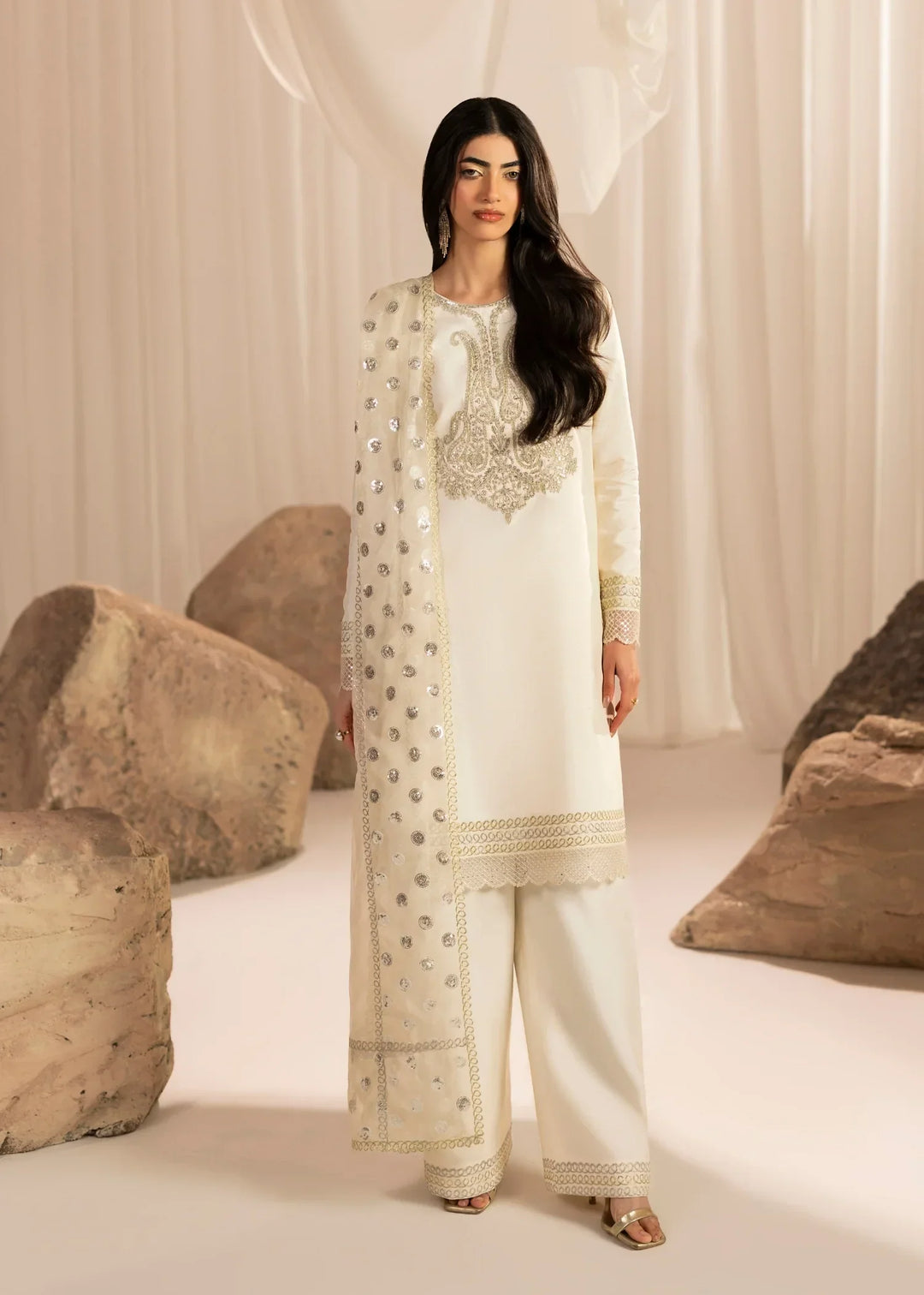 Silk Atelier by Jamni RTW Embroidered Korean Silk 3 Piece Suit VANILLA PATEL Festive Collection