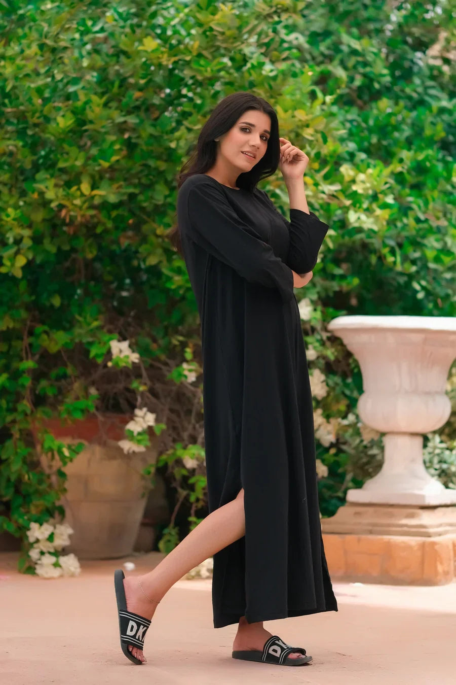 Dhaga Women Western Solids T- Shirt jersy Dress Black DHLT08 - Summer Collection Maxi Dress