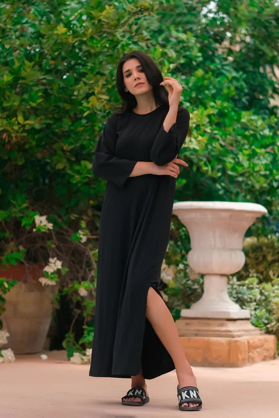 Dhaga Women Western Solids T- Shirt jersy Dress Black DHLT08 - Summer Collection Maxi Dress
