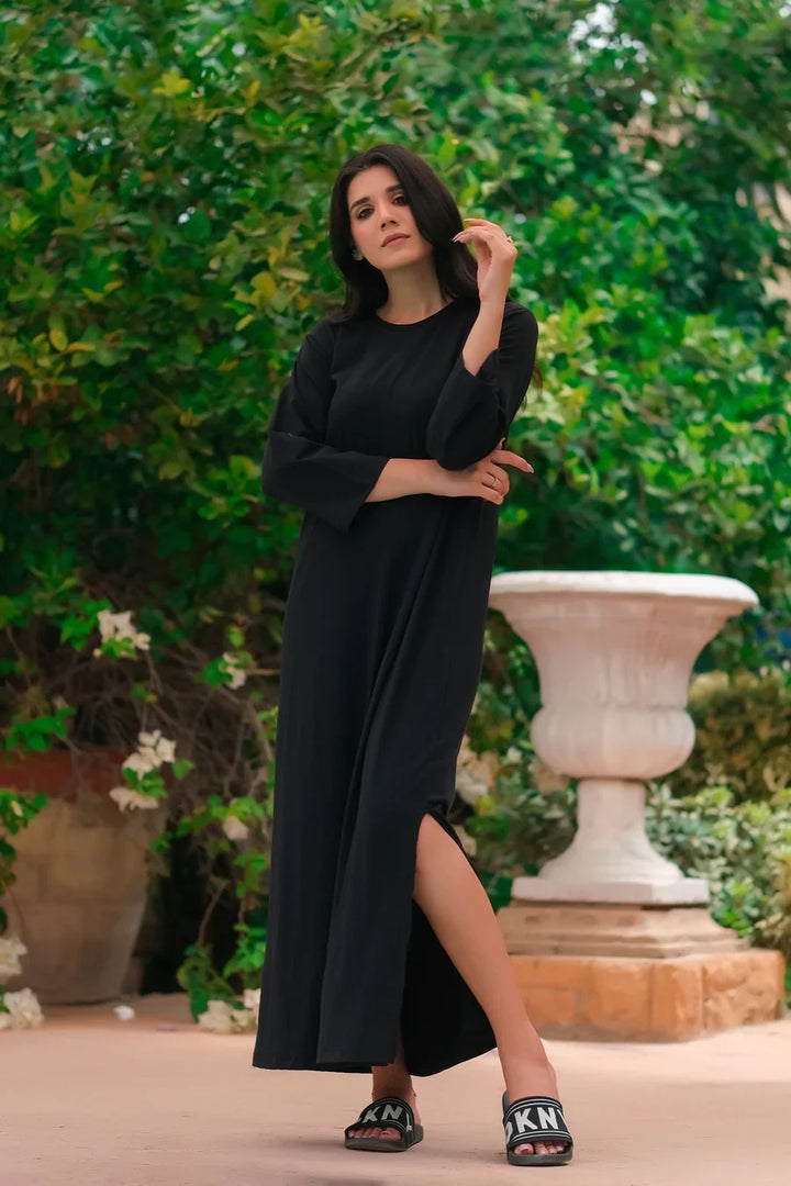Dhaga Women Western Solids T- Shirt jersy Dress Black DHLT08 - Summer Collection Maxi Dress