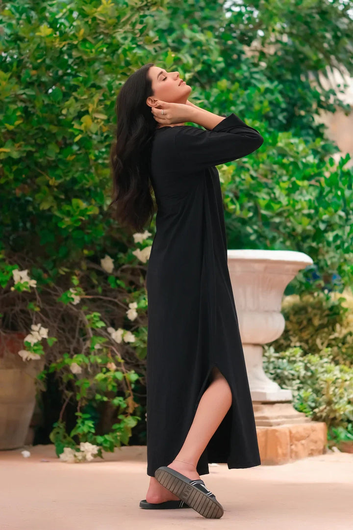 Dhaga Women Western Solids T- Shirt jersy Dress Black DHLT08 - Summer Collection Maxi Dress