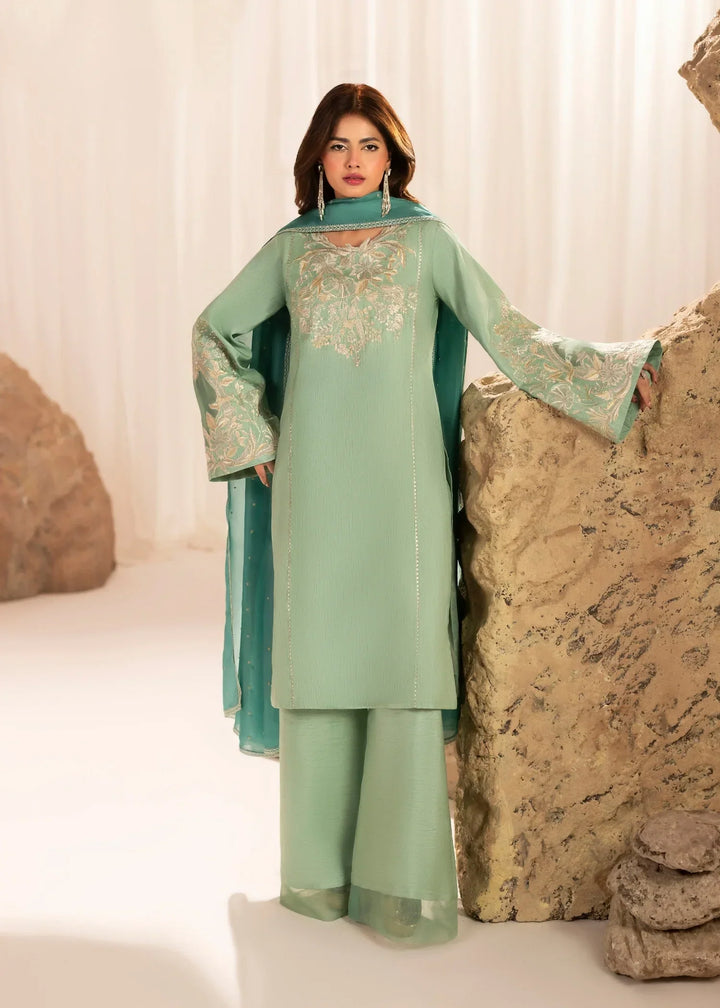 Silk Atelier by Jamni RTW Embroidered Korean Silk 3 Piece Suit SEAFORM SUGAR Festive Collection