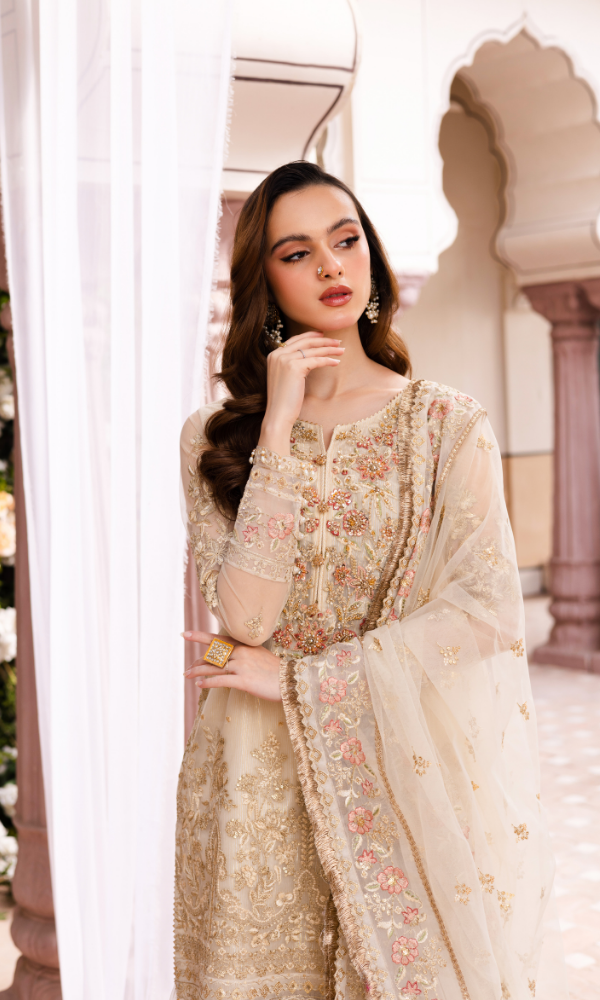 Waresha Women RTW Embroidered Net 3 Piece Suit Ivory Royale Off-White - Festive Collection