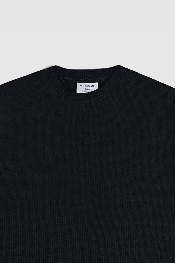 Muraqsh Ready To Wear Solids Cotton Men Black Drop Needle Oversized T-Shirt ABD-BDNOT - Summer Collection