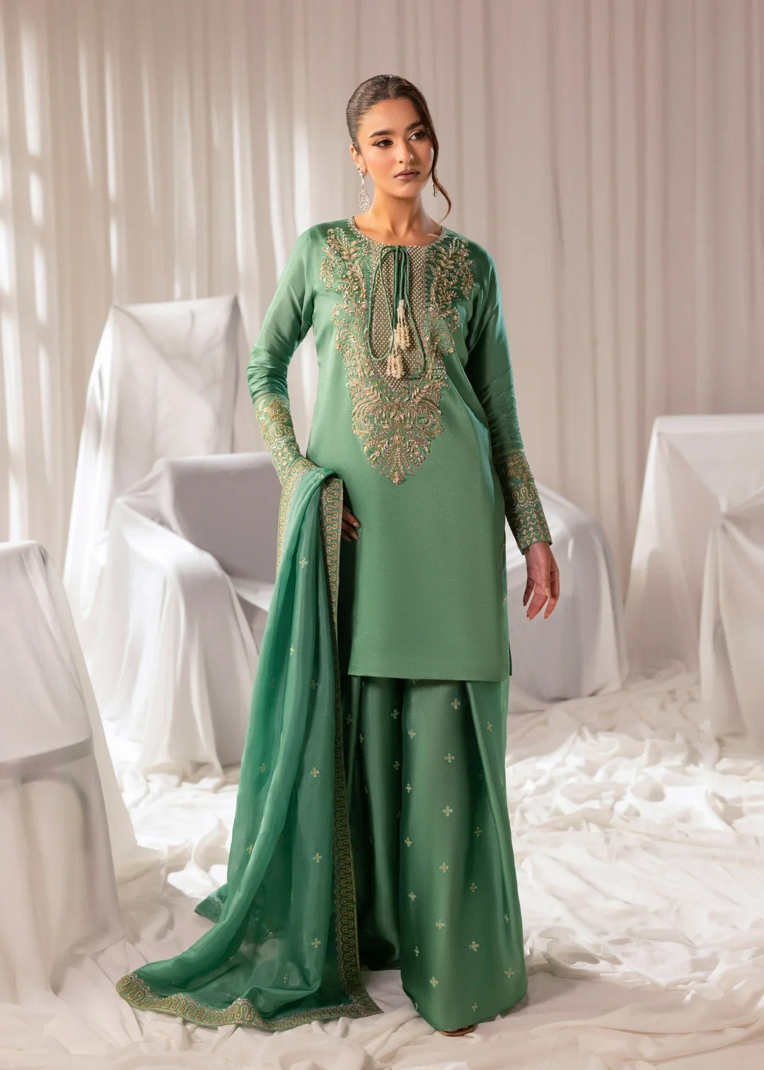 Celeste by Jamni RTW Embroidered Sheesha Silk 3 Piece Suit MEADOW Festive Collection