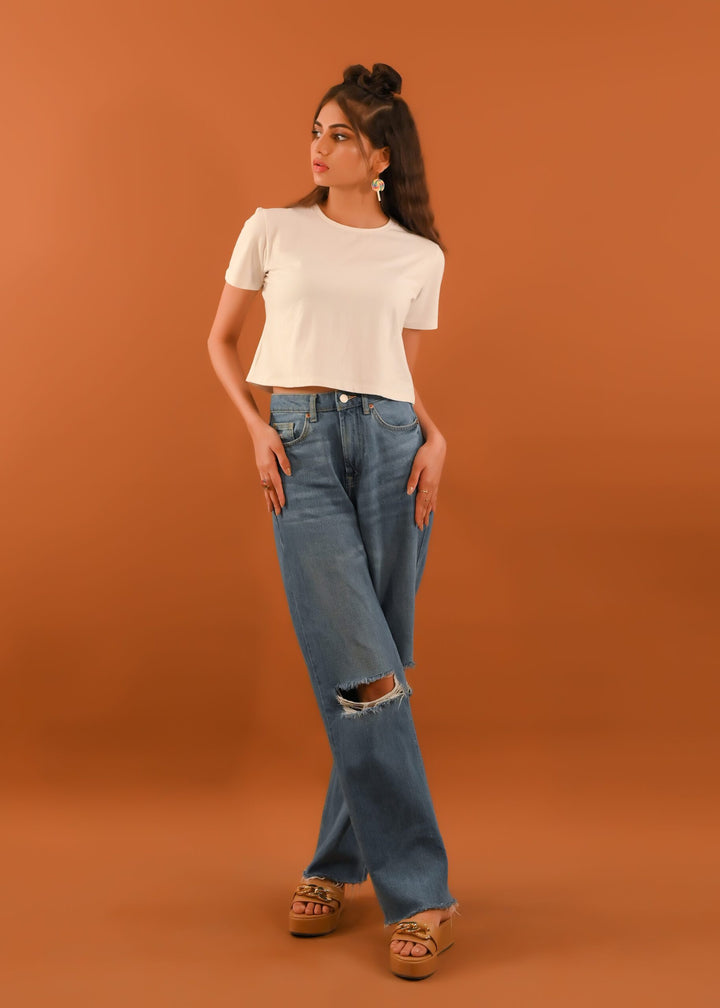 Dhaga Women Western Solids T- Shirt jersy White Crop DT10002 - Summer Collection