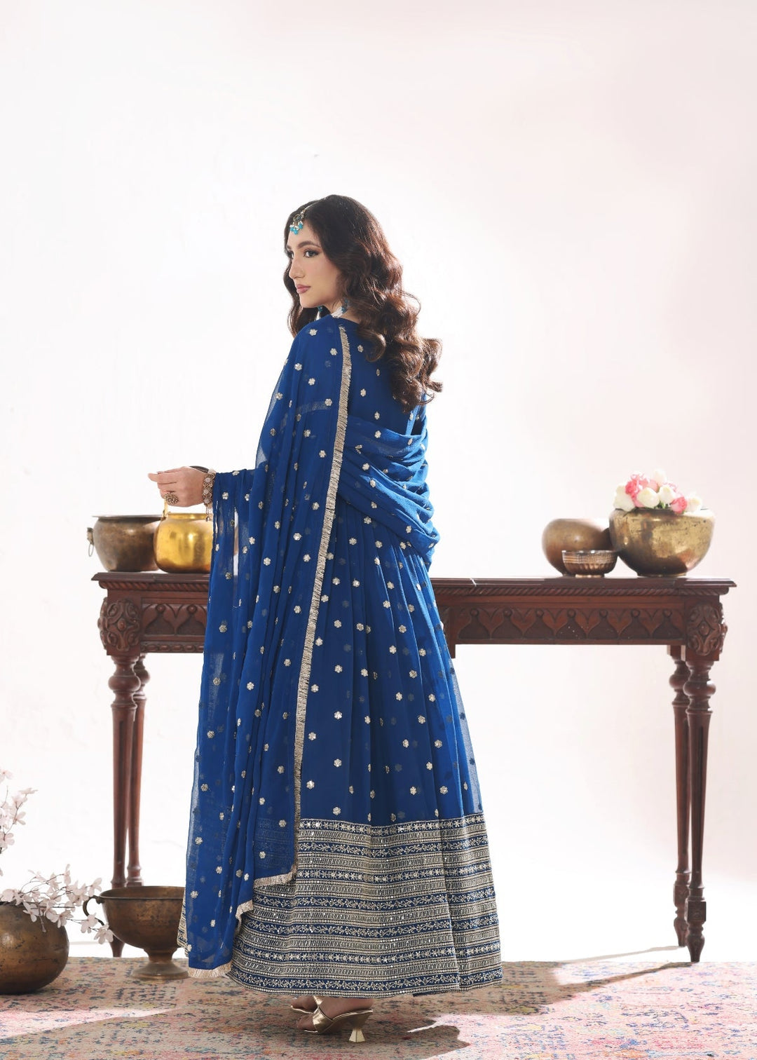 Unss Apparel Women Pret Embroidered Chiffon 3 piece suit Mayal Peacock - Festive Collection