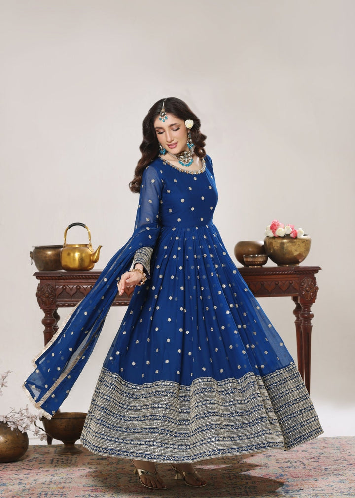 Unss Apparel Women Pret Embroidered Chiffon 3 piece suit Mayal Peacock - Festive Collection