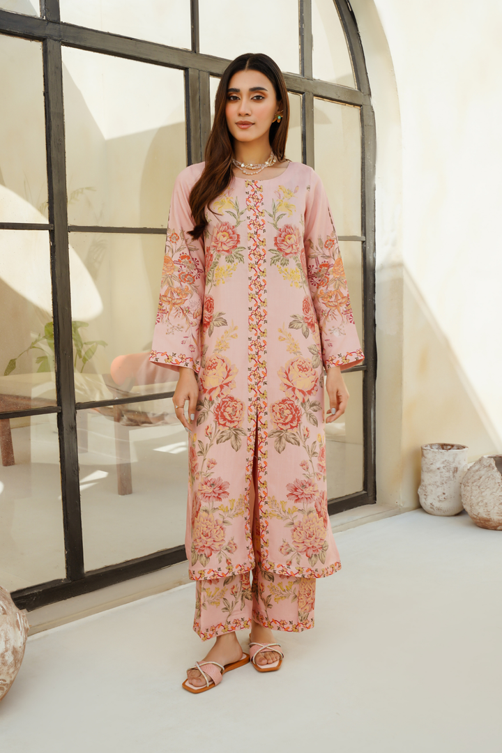Divinely Crafted Pret Printed Cotton Silk 2 Piece Sapphire Pink