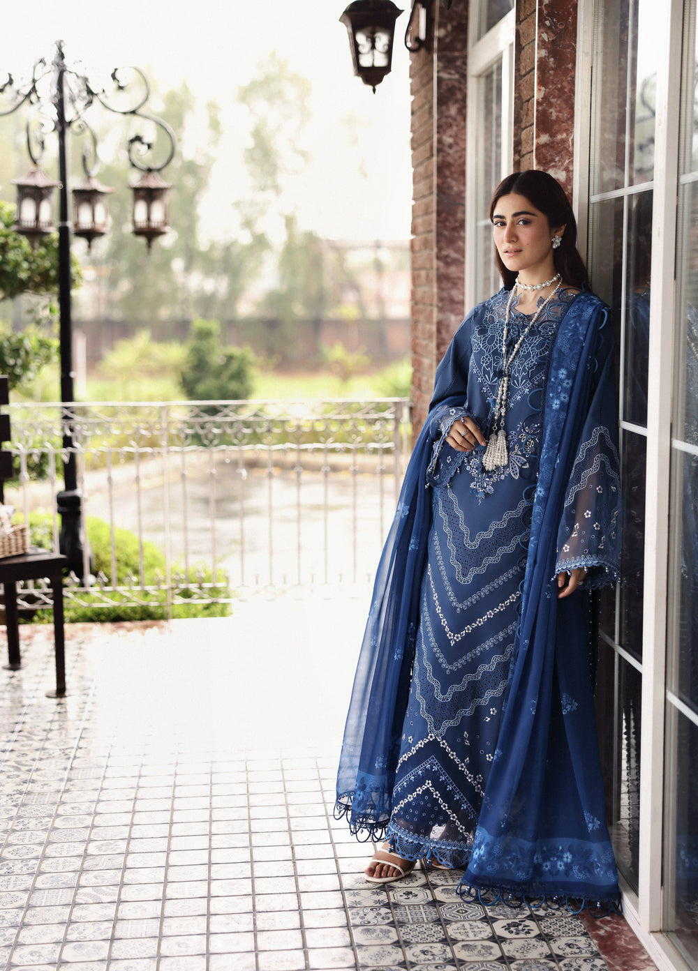 Sardinia Unstitched Embroidered Lawn 3 Piece Suit SRD26ULE Terrace Blue Design# 1706 - Eid Collection
