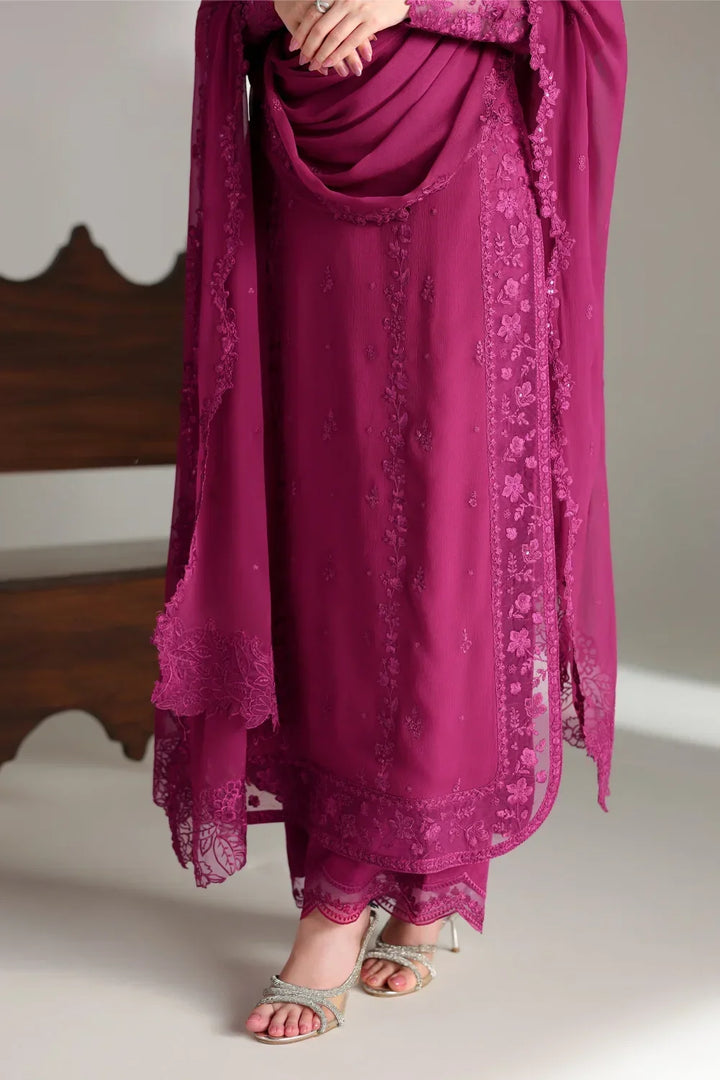 Ensembles by Azure Unstitched Embroidered Chiffon 3 Piece Suit AZ26UEF Zinnia - Festive Collection