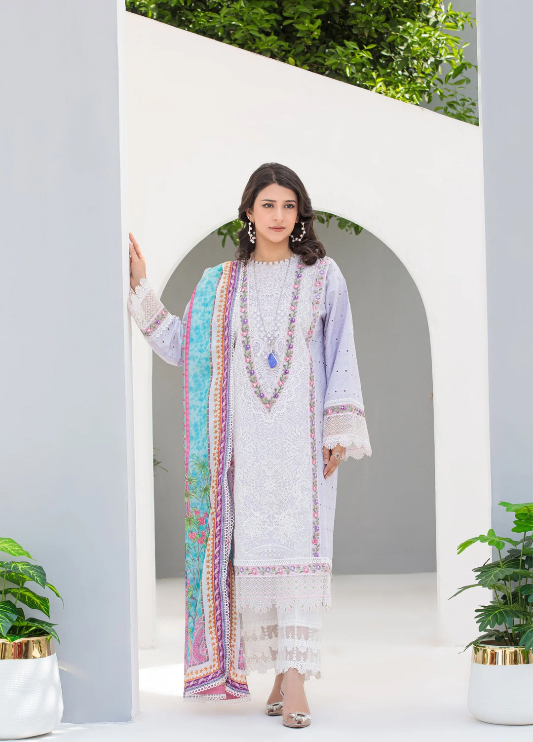 La Elise Women RTW Embroidered Schiffli Lawn 3 Piece Suit 0001303 Glace - Casual Collection
