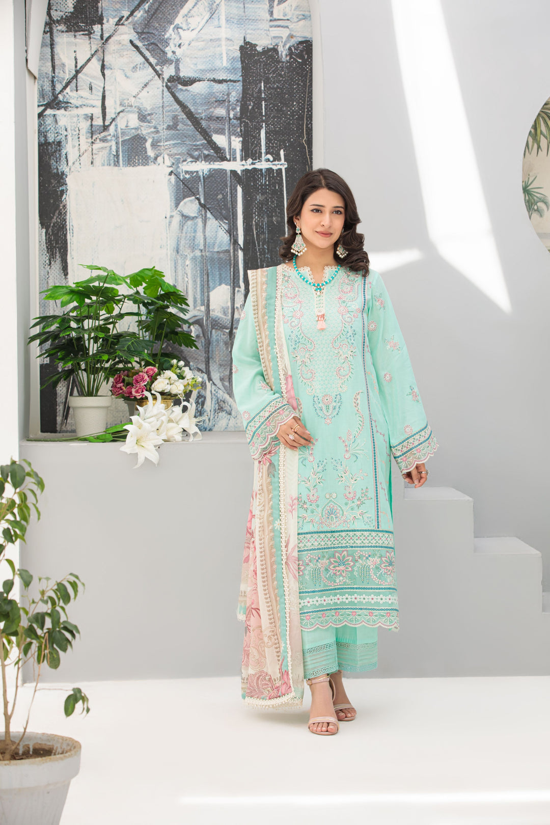 La Elise Women RTW Embroidered Lawn 3 Piece Suit 0001304 Blanc - Casual Collection