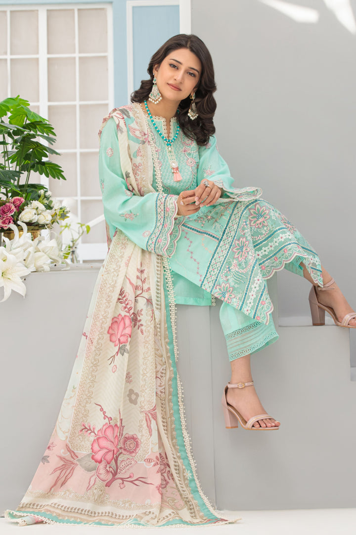 La Elise Women RTW Embroidered Lawn 3 Piece Suit 0001304 Blanc - Casual Collection