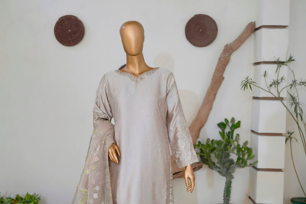 Andaaz by Saira Sultana Women RTW Embroidered Silk 3 Piece Suit Haya Fawn - Festive Collection