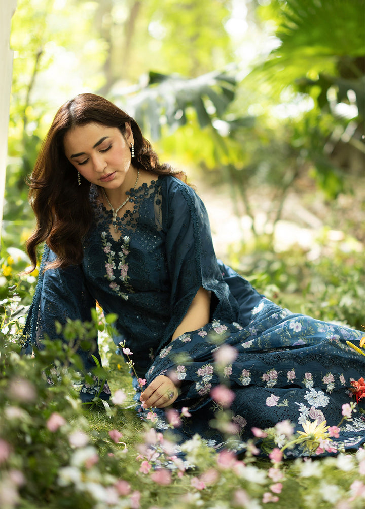 Elaf Premium Unstitched Embroidered Lawn 3 Piece Suit EL26ULF Emerald Fern ELQ-3B - Festive Collection
