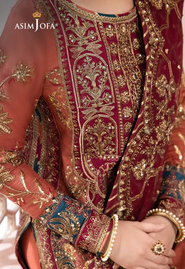 Chandni By Asim Jofa Embroidered Raw Silk Unstitched Suit 3 Piece AJ23CH AJCC-01 - Luxury Collection