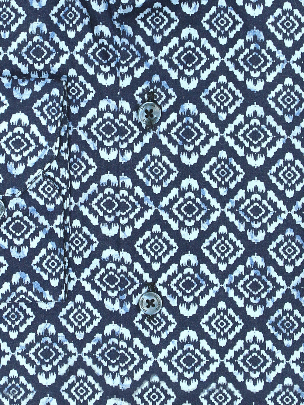 Brumano Mens RTW Solids Cotton Shirt Navy Blue N White Motif Print Casual Collection