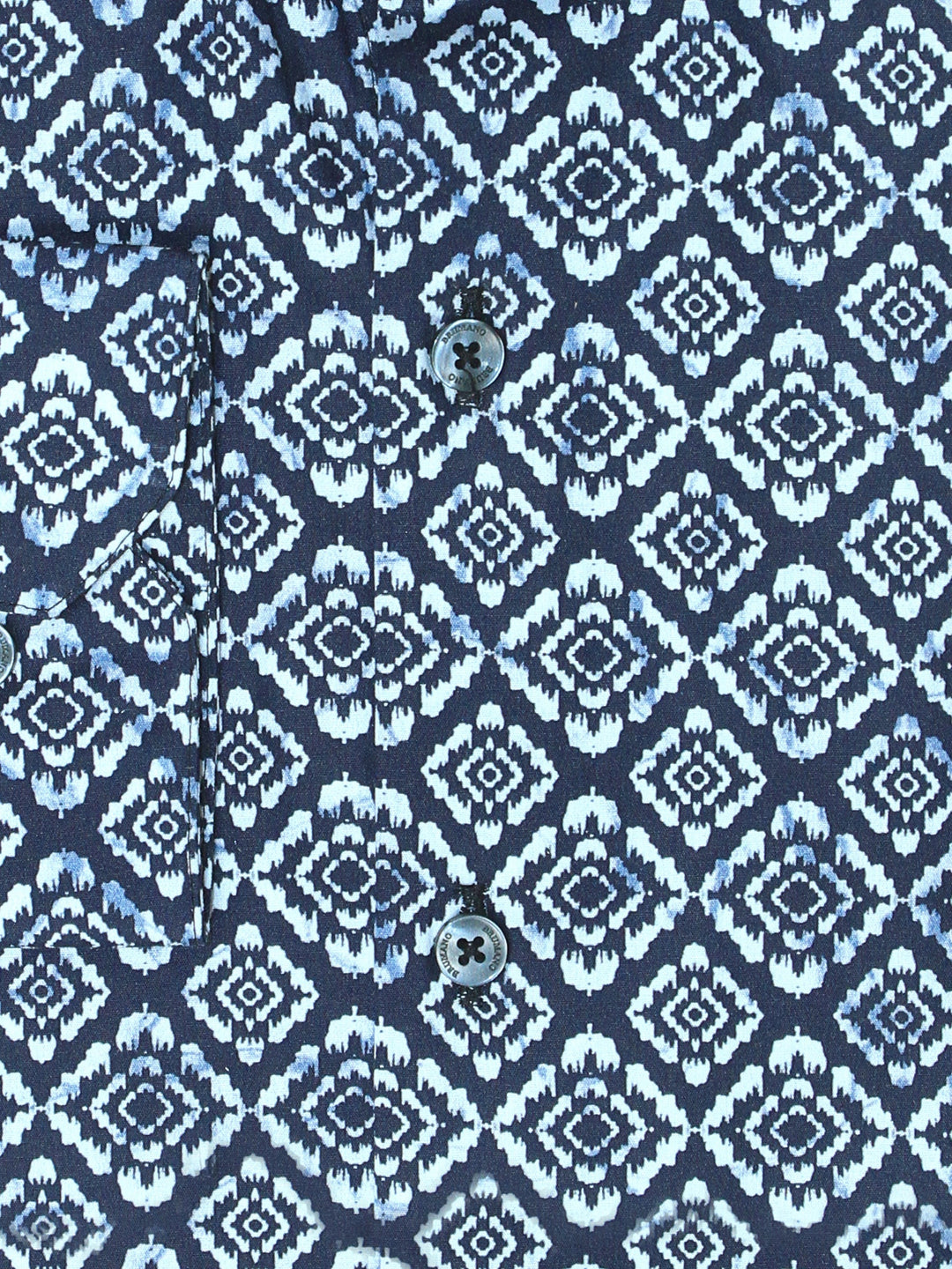 Brumano Mens RTW Solids Cotton Shirt Navy Blue N White Motif Print Casual Collection