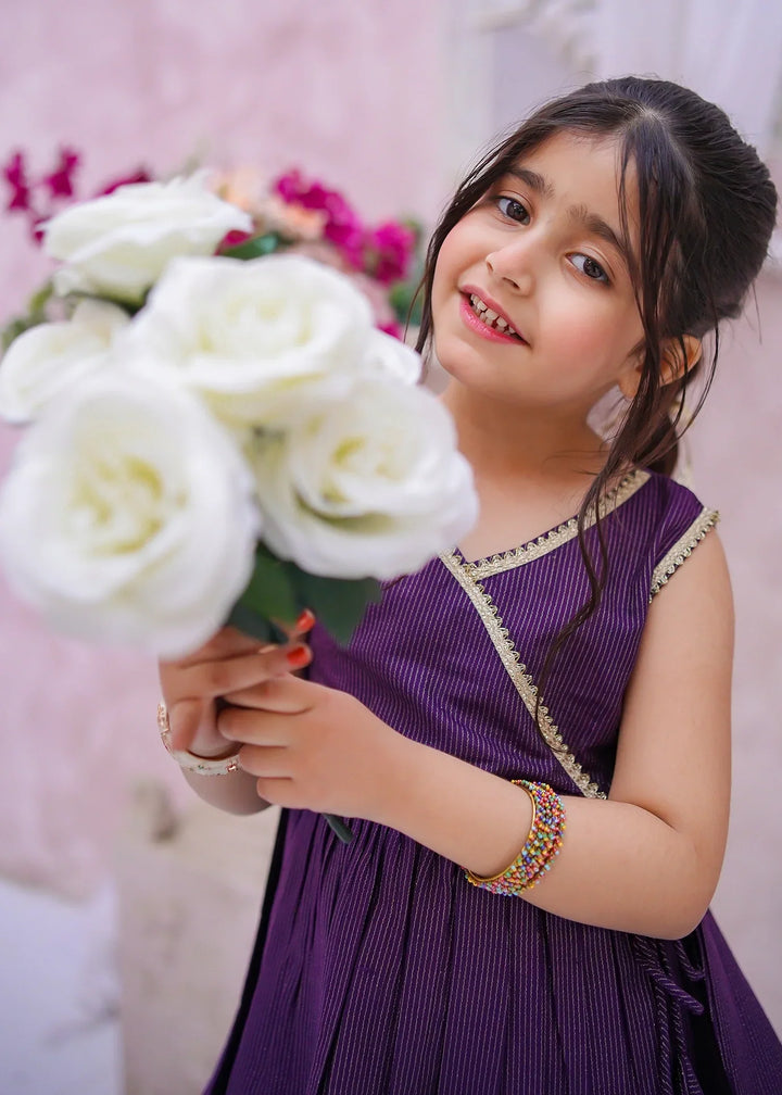 Modest Girls RTW Embroidered Cotton 3 Piece Suit Purple Sharara Festive Collection