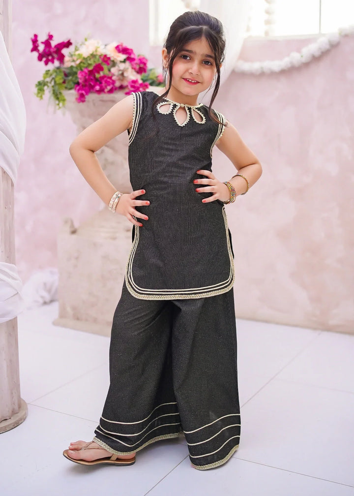 Modest Girls RTW Embroidered Cotton 3 Piece Suit Black Festive Collection