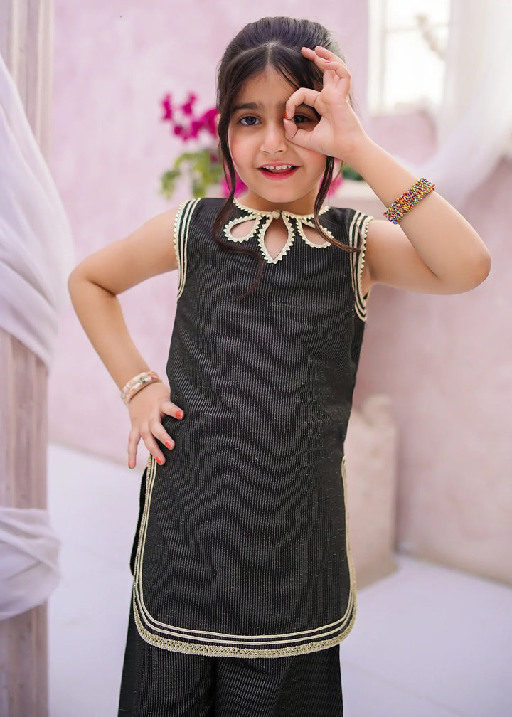 Modest Girls RTW Embroidered Cotton 3 Piece Suit Black Festive Collection