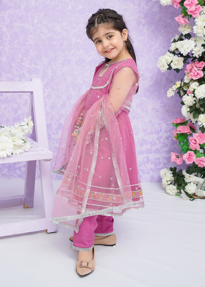 Modest Girls RTW Embroidered Net 3 Piece Suit Pink Frock Wedding Collection