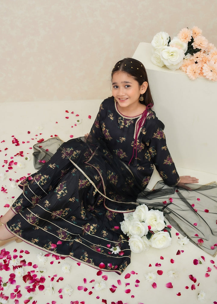 Modest Girls RTW Printed Silk 3 Piece Suit Black Wedding Collection
