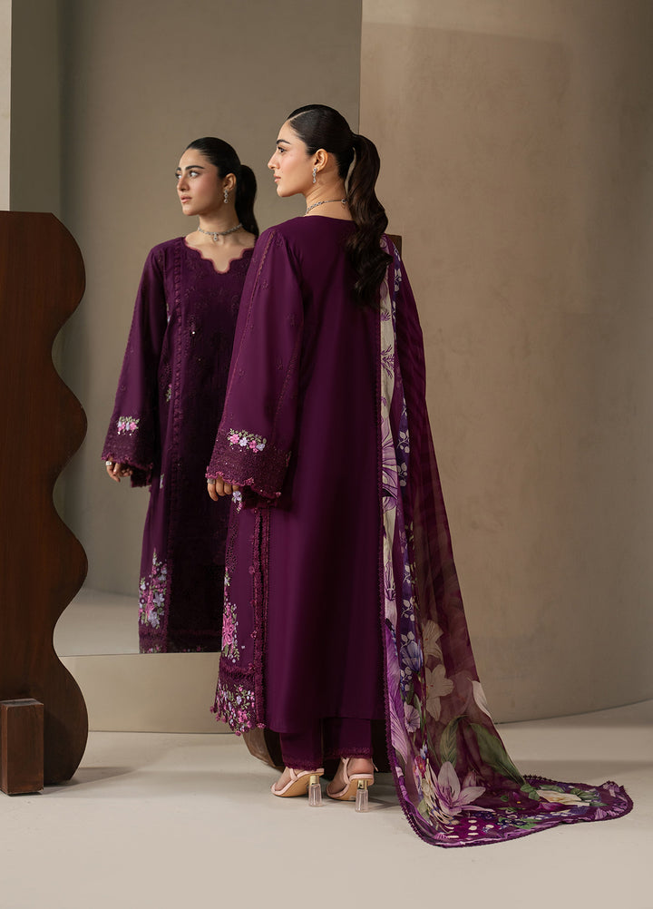 E-Craft by Elaf Unstitched Embroidered Lawn 3 Piece Suit EHC-2B Cassis - Casual Collection
