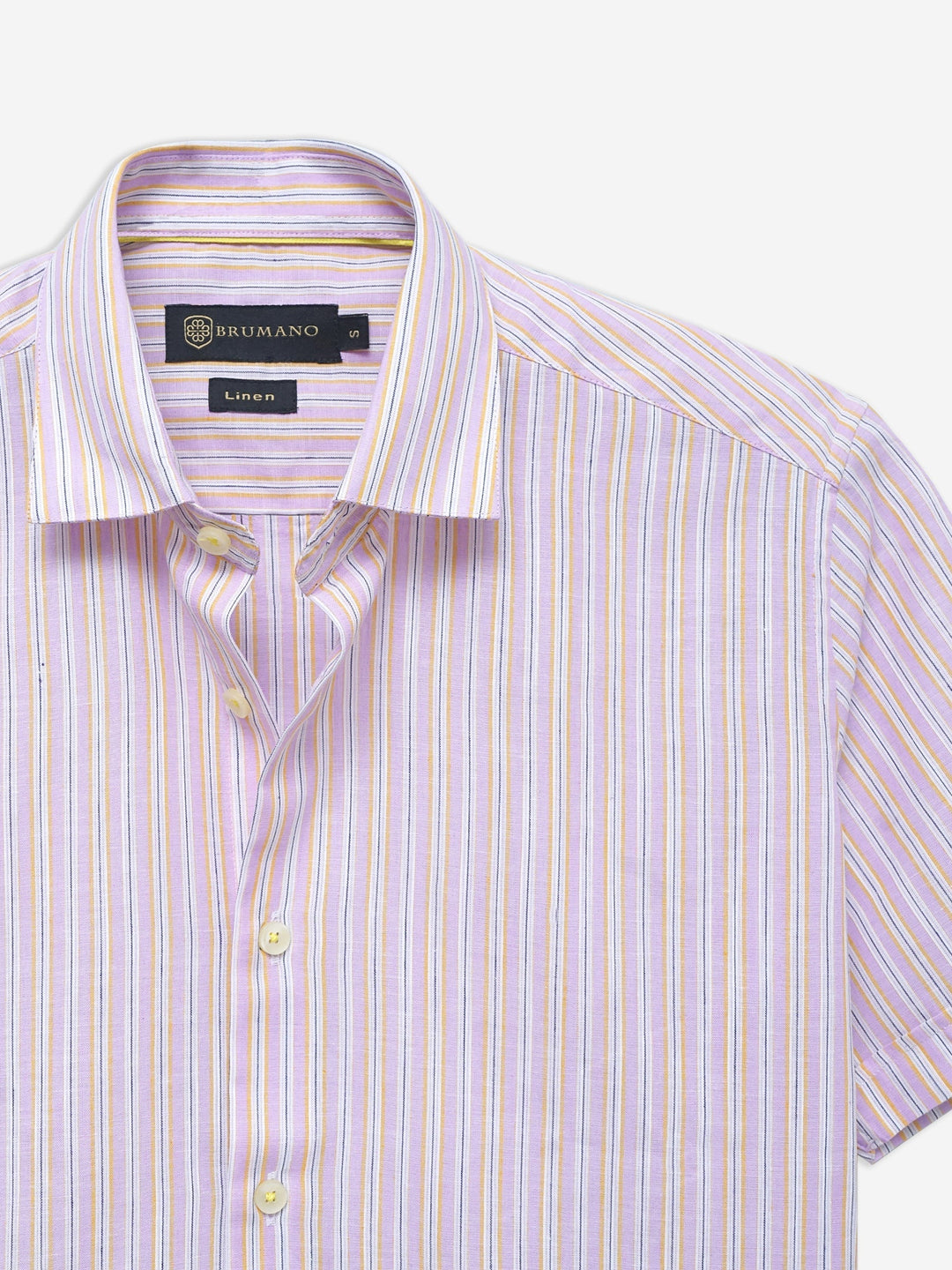 Brumano Ready To Wear Shirts Men 1 Piece Cotton Pink Linen Striped Half Sleeve Shirt 0-33-024-3351 - Summer Collection
