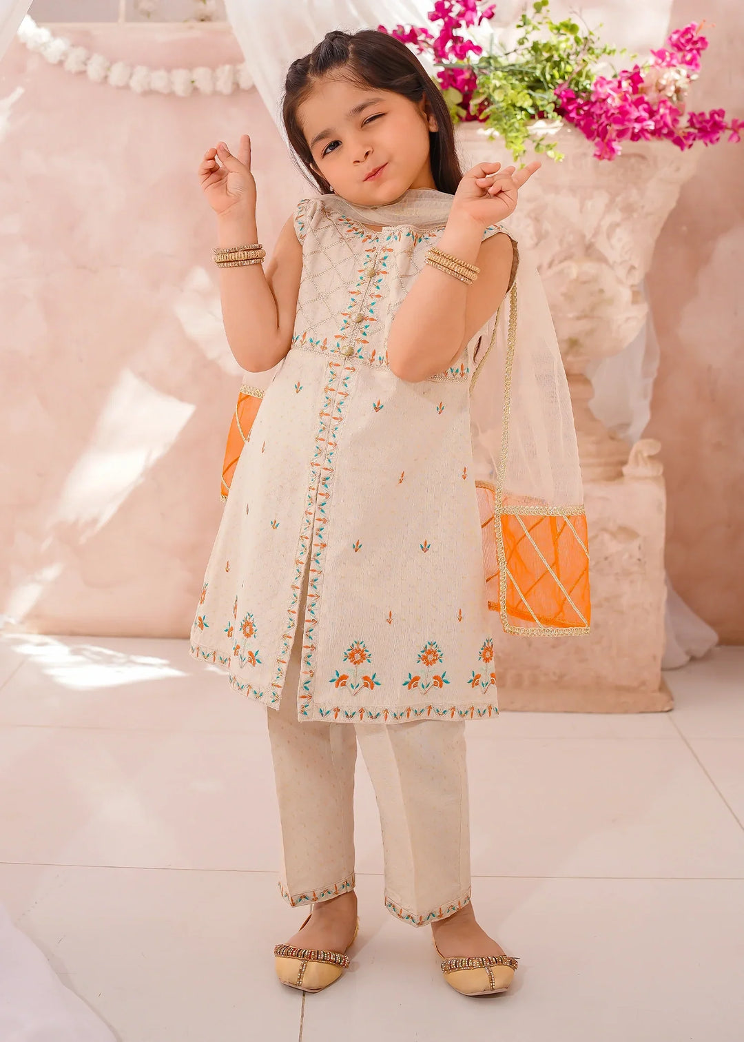 Modest Girls RTW Embroidered Cotton 3 Piece Suit White Festive Collection