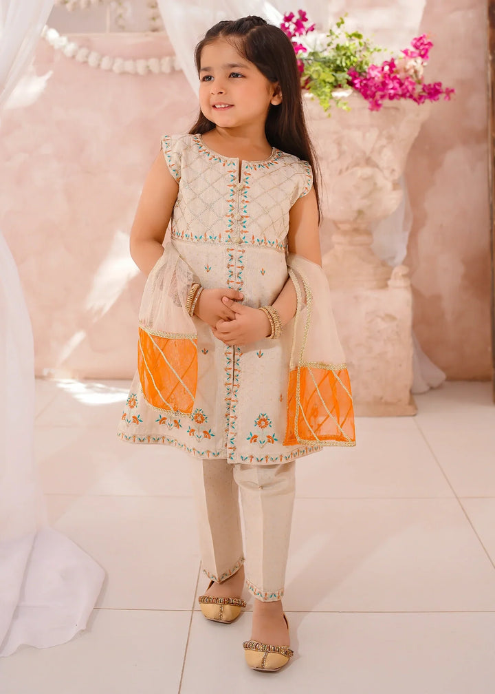 Modest Girls RTW Embroidered Cotton 3 Piece Suit White Festive Collection