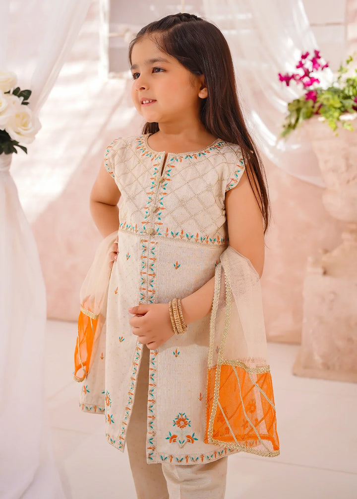 Modest Girls RTW Embroidered Cotton 3 Piece Suit White Festive Collection