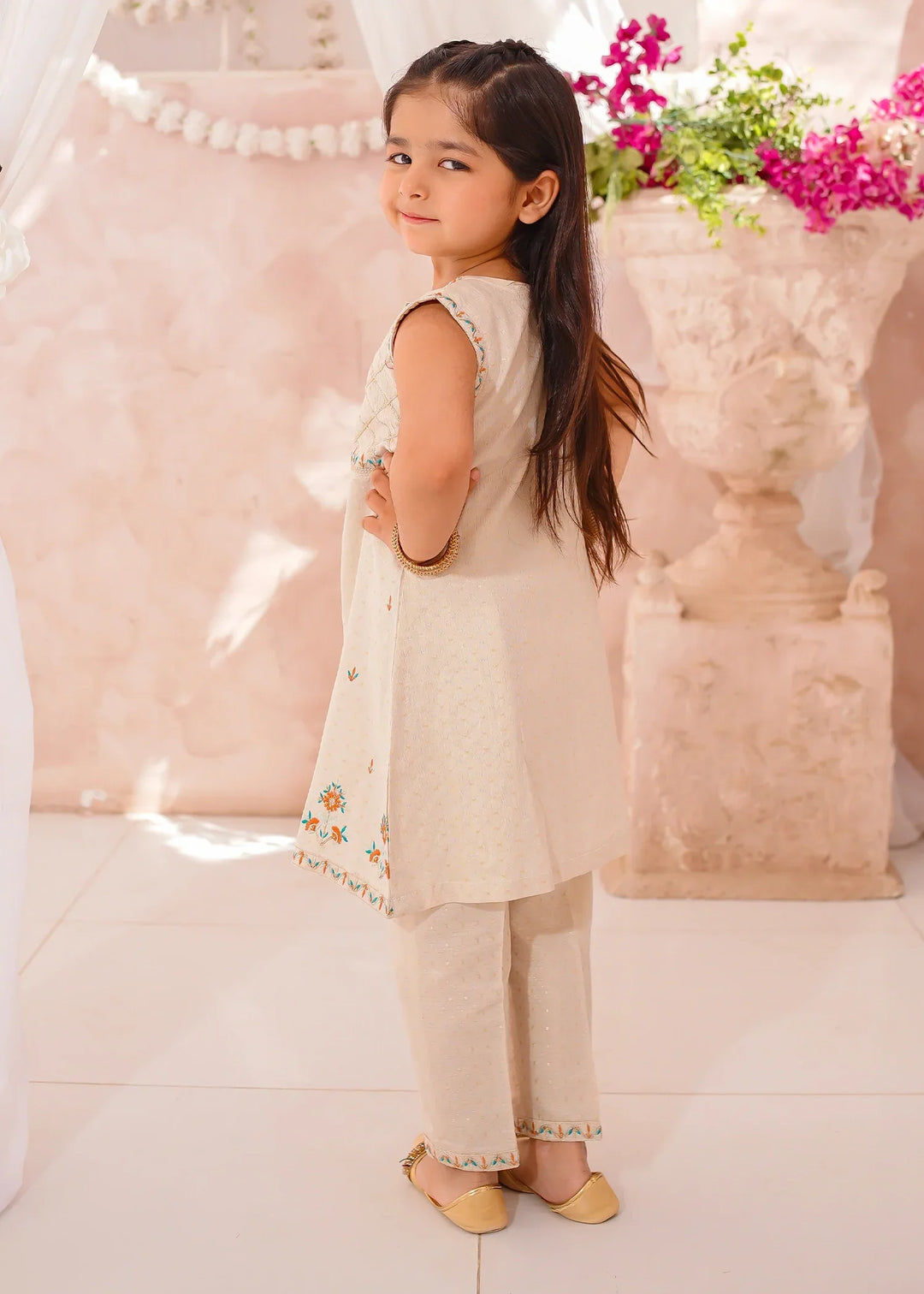 Modest Girls RTW Embroidered Cotton 3 Piece Suit White Festive Collection