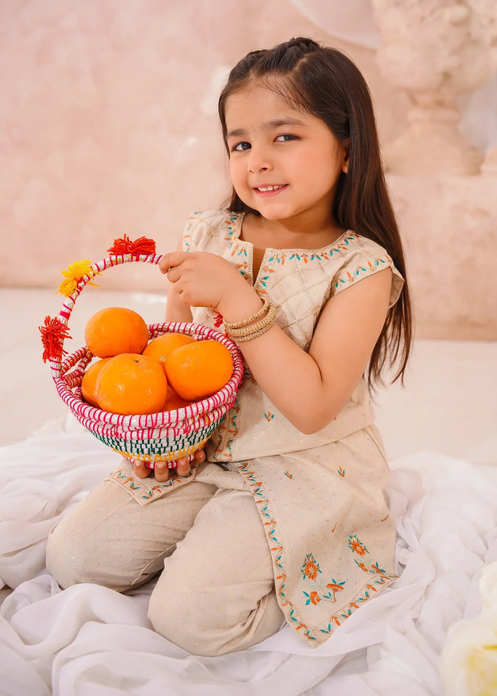 Modest Girls RTW Embroidered Cotton 3 Piece Suit White Festive Collection