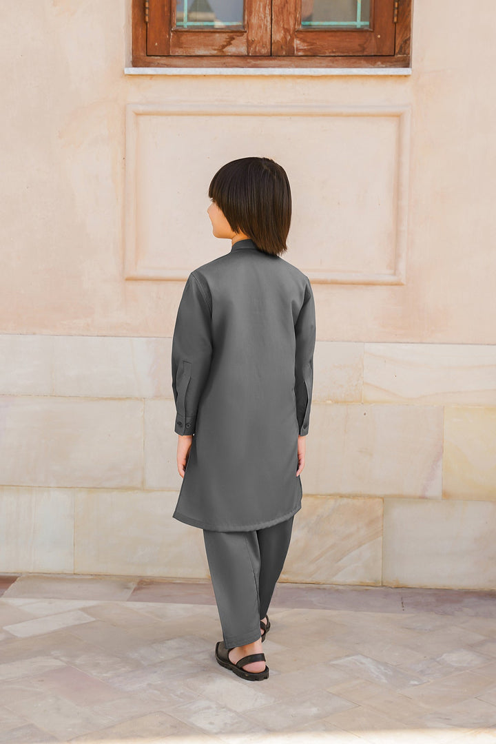 Paasban by Divinely Crafted Solids Blended 2 Piece Shalwar Kameez For Kids Pebble Grey - Summer Collection
