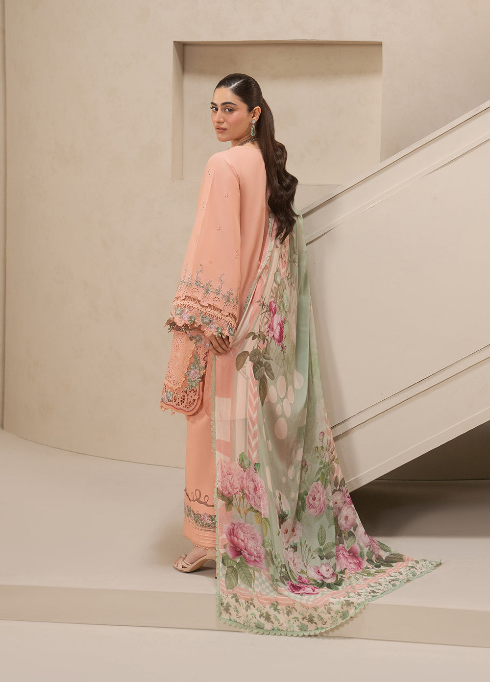 E-Craft by Elaf Unstitched Embroidered Lawn 3 Piece Suit EHC-3B Dustrose - Casual Collection