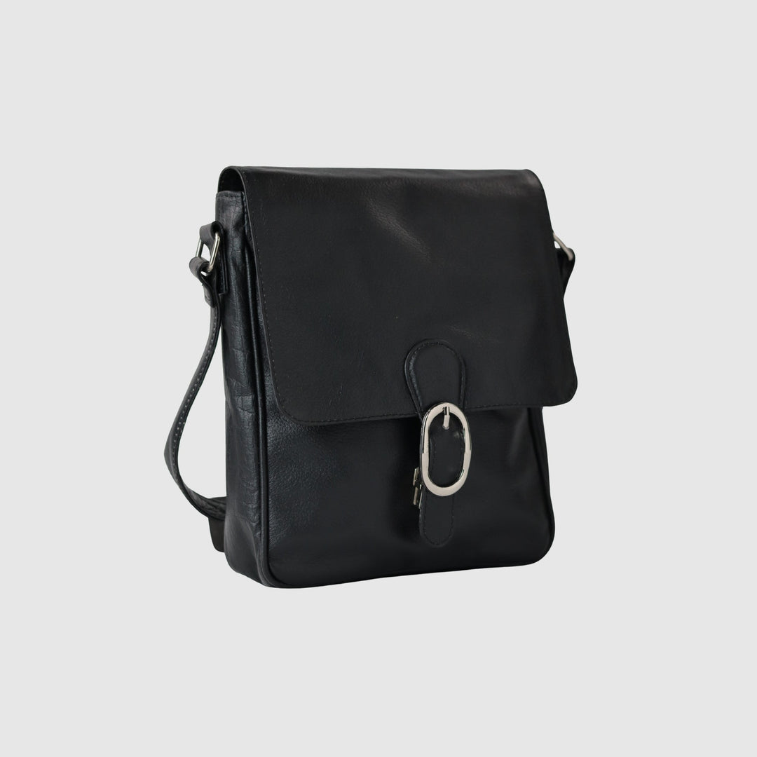 Lafanzo Unisex Leather Edge Crossbody Pack Black - Accessories Collection
