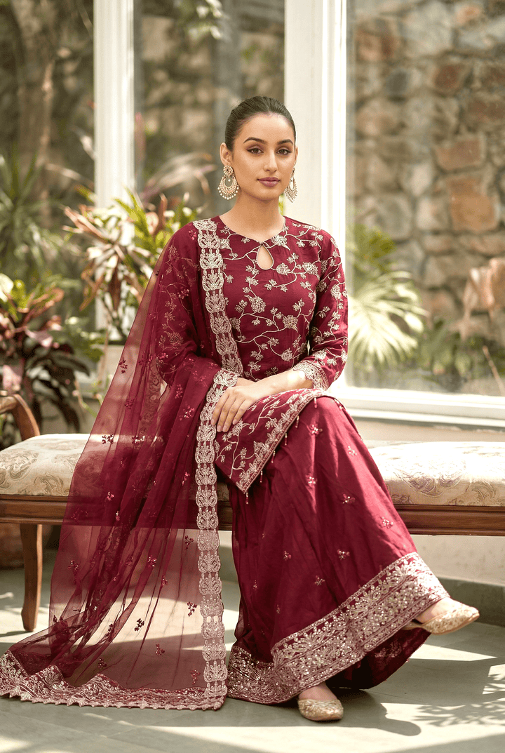 Chashni by Maherposh RTW Embroidered Raw Silk 3 Piece Suit FHM-1045-M Festive Collection