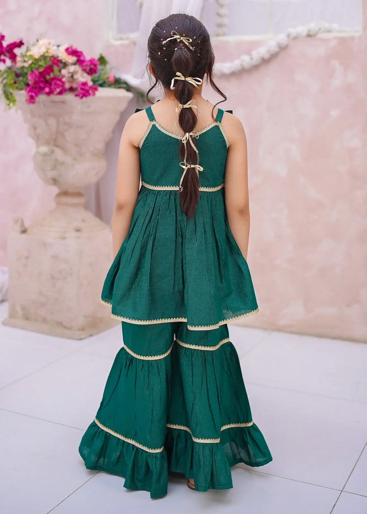 Modest Girls RTW Embroidered Cotton 3 Piece Suit Green Gharara Festive Collection