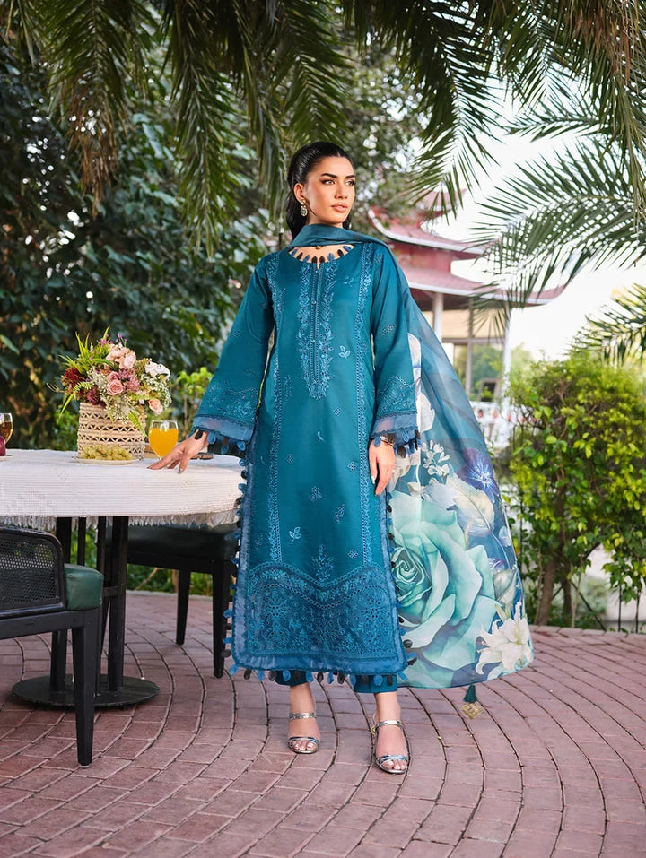 Menaal Unstitched Embroidered Lawn 3 Piece Suit ML26ULS AZURE BLOSSOM - Festive Collection