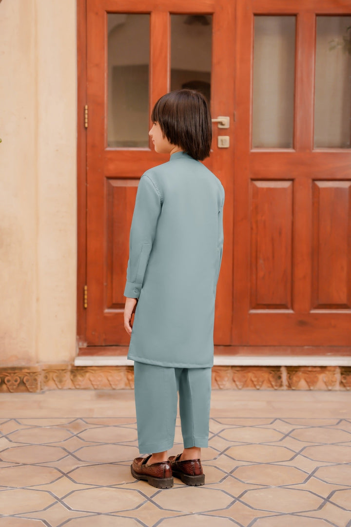 Paasban by Divinely Crafted Solids Blended 2 Piece Shalwar Kameez For Kids Powder Blue - Summer Collection