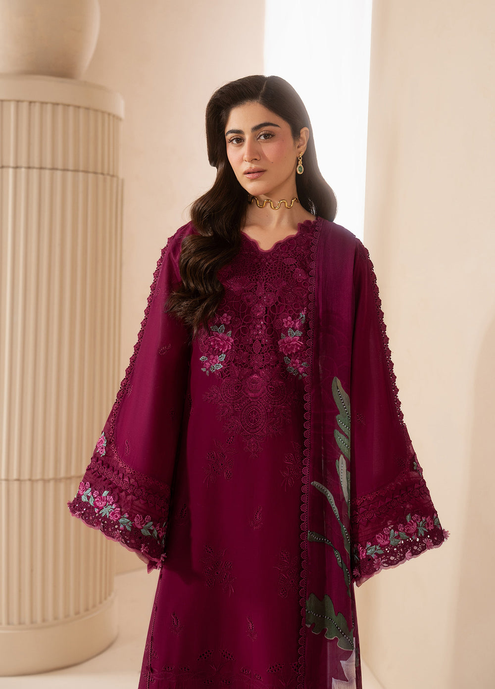 E-Craft by Elaf Unstitched Embroidered Lawn 3 Piece Suit EHC-4A Garnet - Casual Collection
