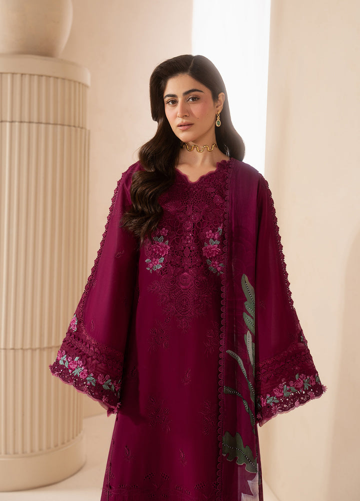 E-Craft by Elaf Unstitched Embroidered Lawn 3 Piece Suit EHC-4A Garnet - Casual Collection