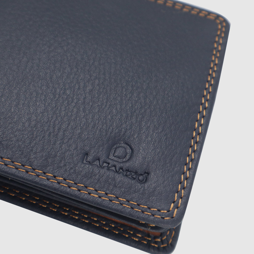 Lafanzo Unisex Leather LO Padded Wallet Dark Blue & Tan - Accessories Collection