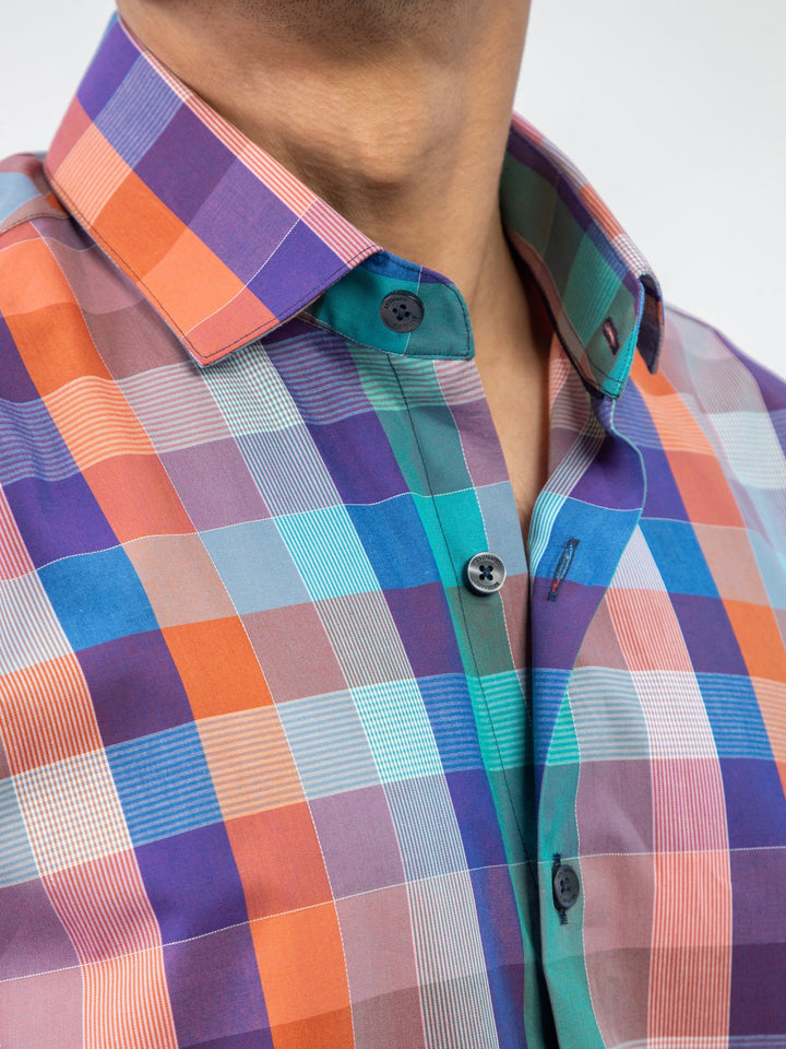 Brumano Ready To Wear Shirts Men 1 Piece Cotton Purple Multi Color Checkered Shirt 0-31-024-5075 - Summer Collection