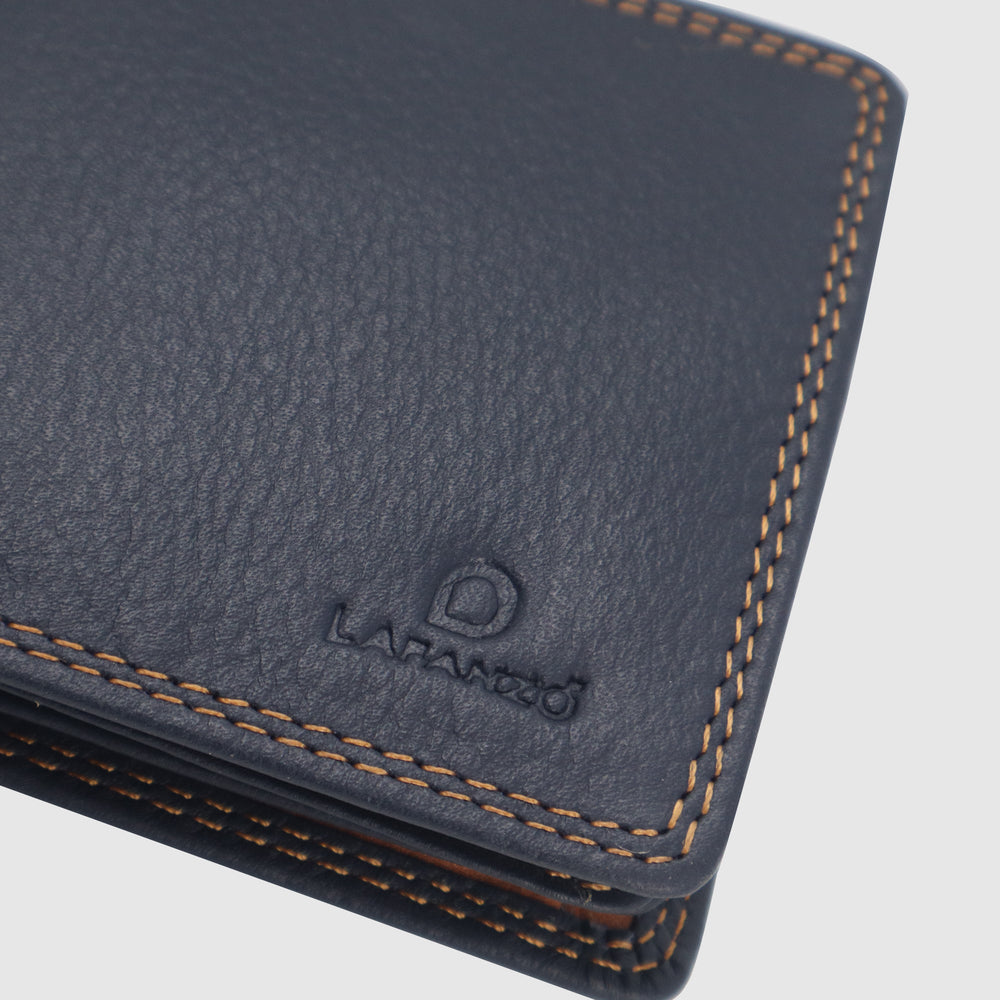 Lafanzo Unisex Leather LO Padded Wallet Dark Blue & Tan - Accessories Collection