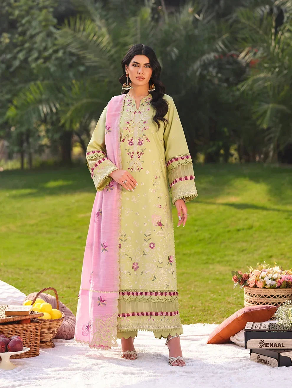 Menaal Unstitched Embroidered Lawn 3 Piece Suit ML26ULS APPLE BLOSSOM - Festive Collection