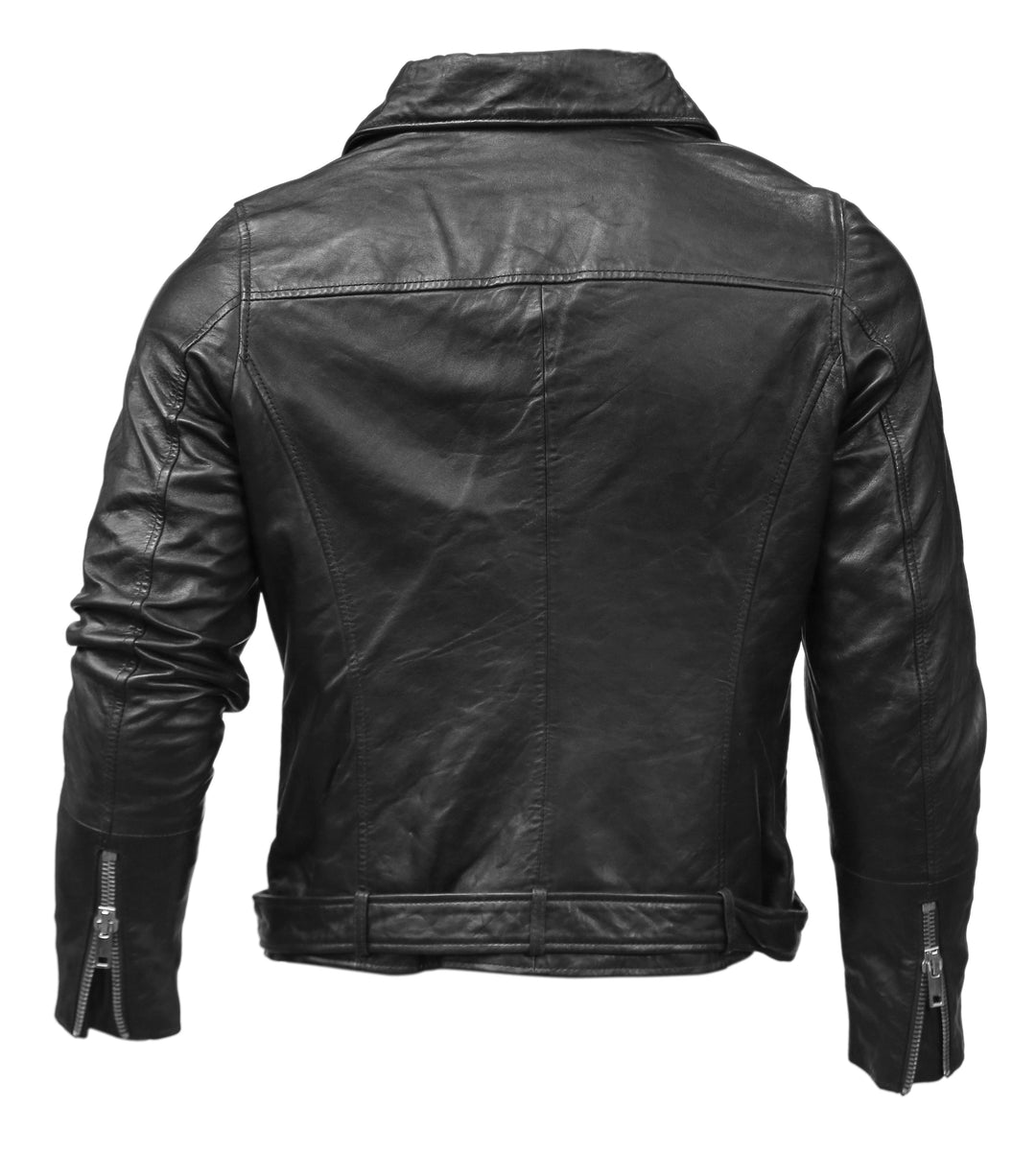 Biker Mens Leather Jacket-Black