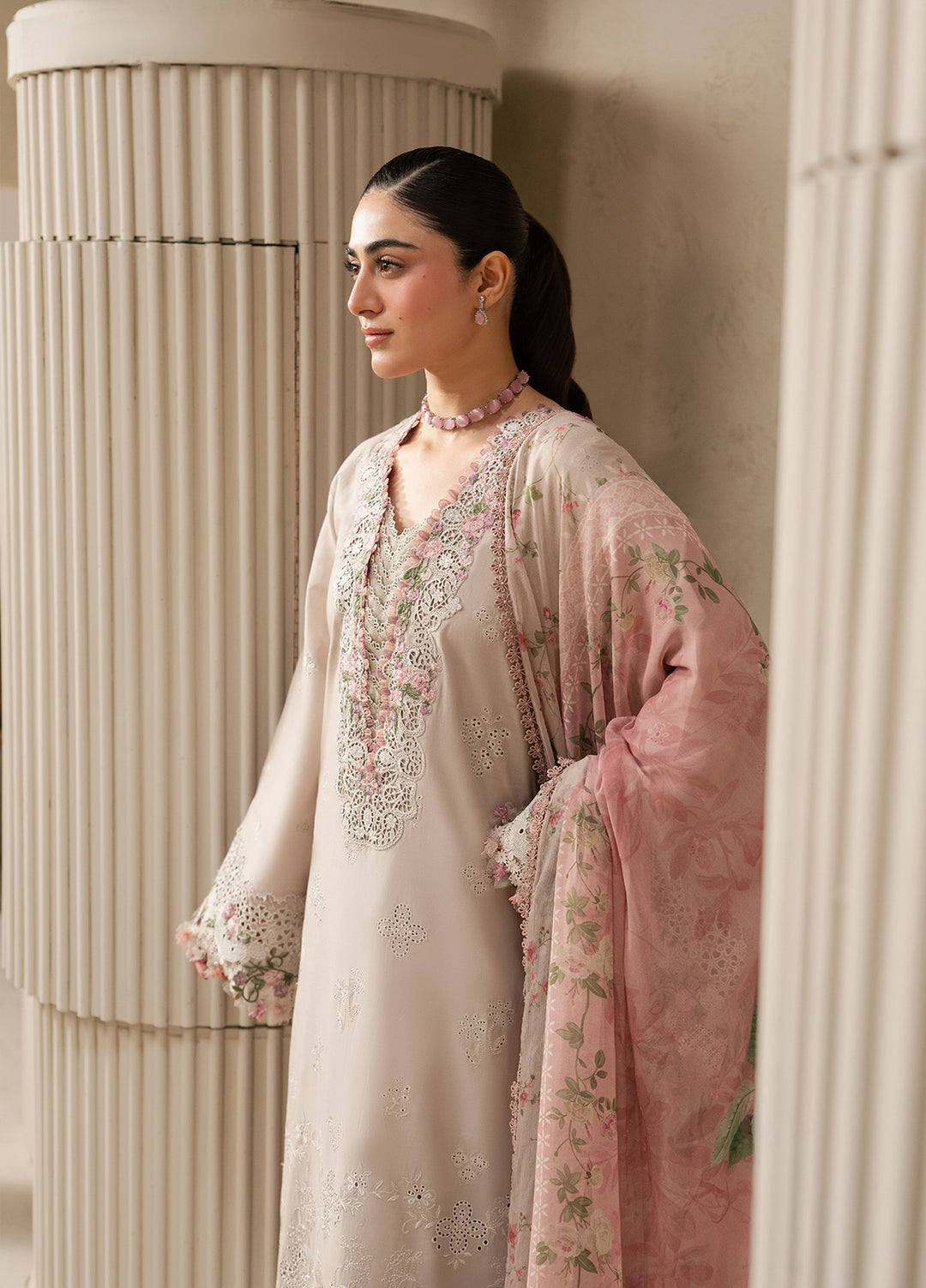 E-Craft by Elaf Unstitched Embroidered Lawn 3 Piece Suit EHC-6B Clay - Casual Collection